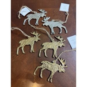 Metal Moose Ornaments Set Rustic Gold Silver Christmas Decor